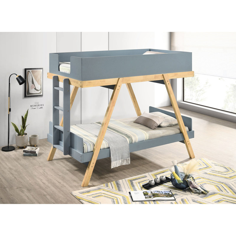 Lit superposé simple bleu au-dessus de style contemporain, finition van, cadre angulaire pour la stabilité et invités