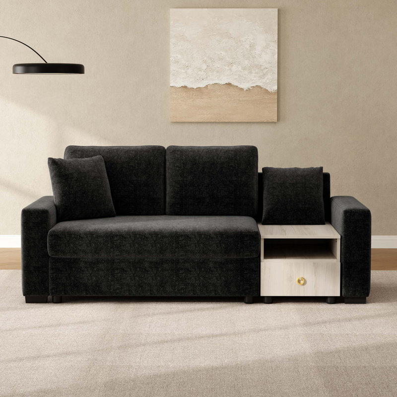 Canapé modulaire rembourré avec accoudoirs de rangement et console centrale pour salon Modern, Noir