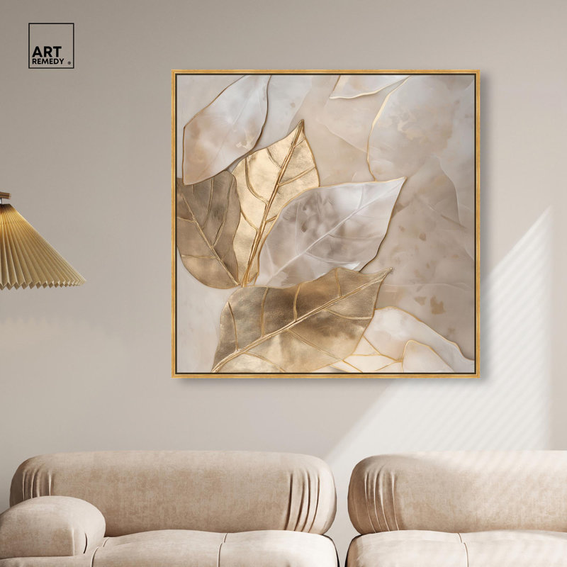 Golden Boughs, toile élégante par Art Remedy, H 41 po x l 41 po, Cadre flottant, Doré