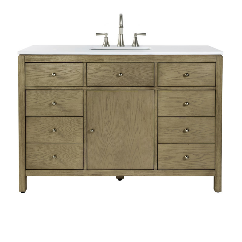 Celine 48 in Single Sink Bathroom Vanity with Quartz Top, Light Oak