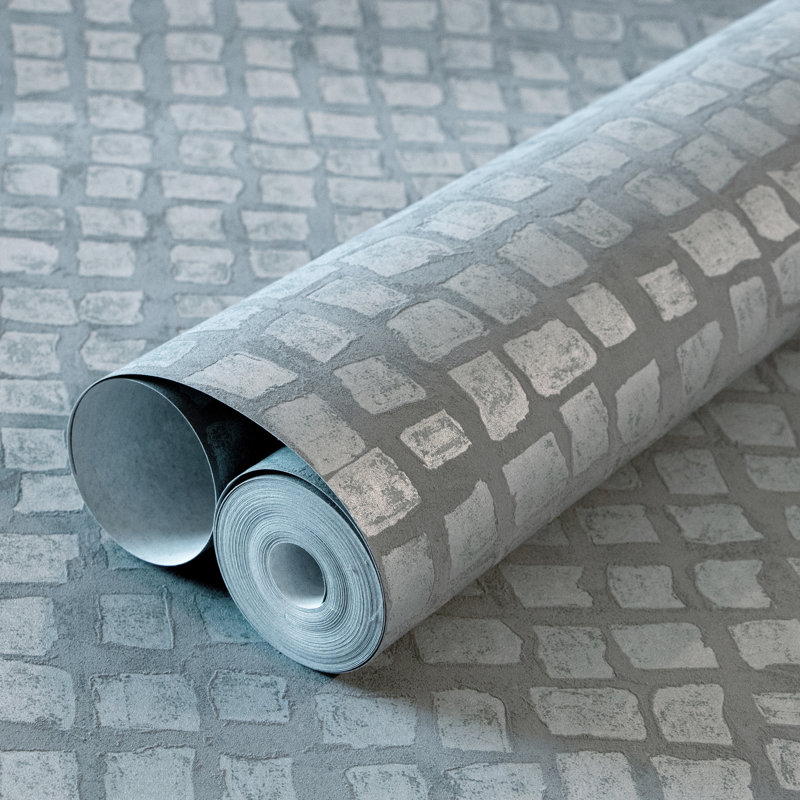 Urban Classics Collection Manhattan Metallic Loft Tiles Wallpaper Roll, Navy