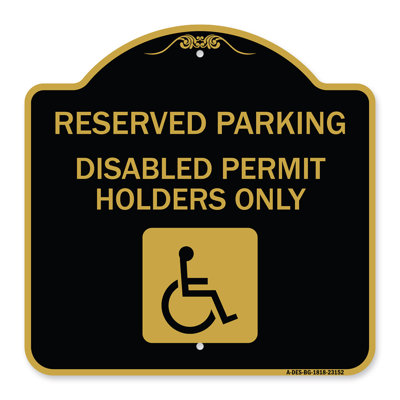 Enseigne Signmission Designer Series - Stationnement réservé - Titulaires de permis pour personnes handicapées seulement (avec symbole d'accès mis à jour) | Enseigne architecturale noire et dorée en aluminium épais 18 po x 18 po | Fabriqué aux Ét