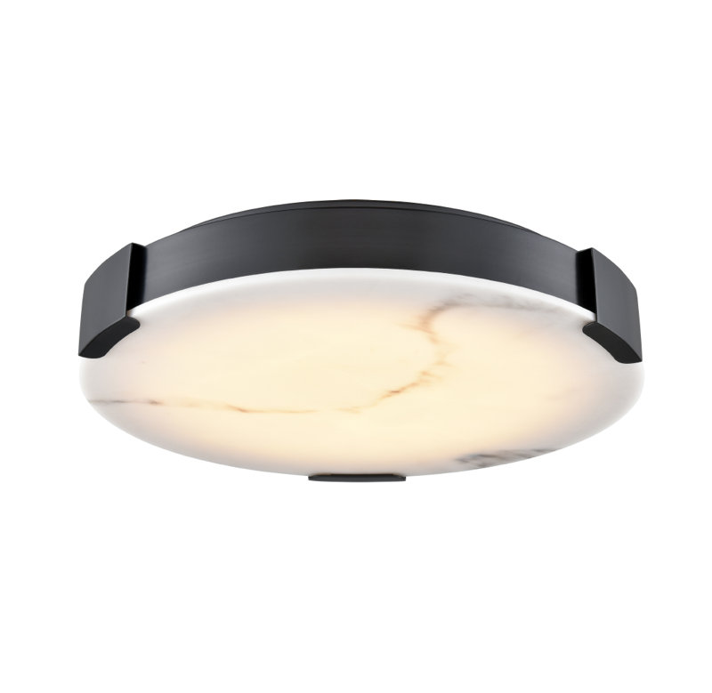 Petra LED Flushmout, Ebony, Gray Faux Alabaster, 2.5" H x 14" W x 14" D