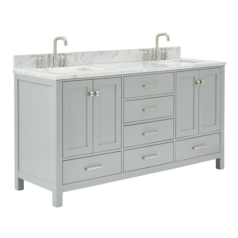 Flynt 67'' Double Bathroom Vanity with Carrara Marble Top, Gray