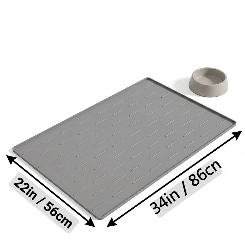 Grand tapis de piège à litière en silicone, 34 po x 22 po, facile à nettoyer, doux pour les pattes de chat, imperméable, pour chats d'intérieur, gris clair