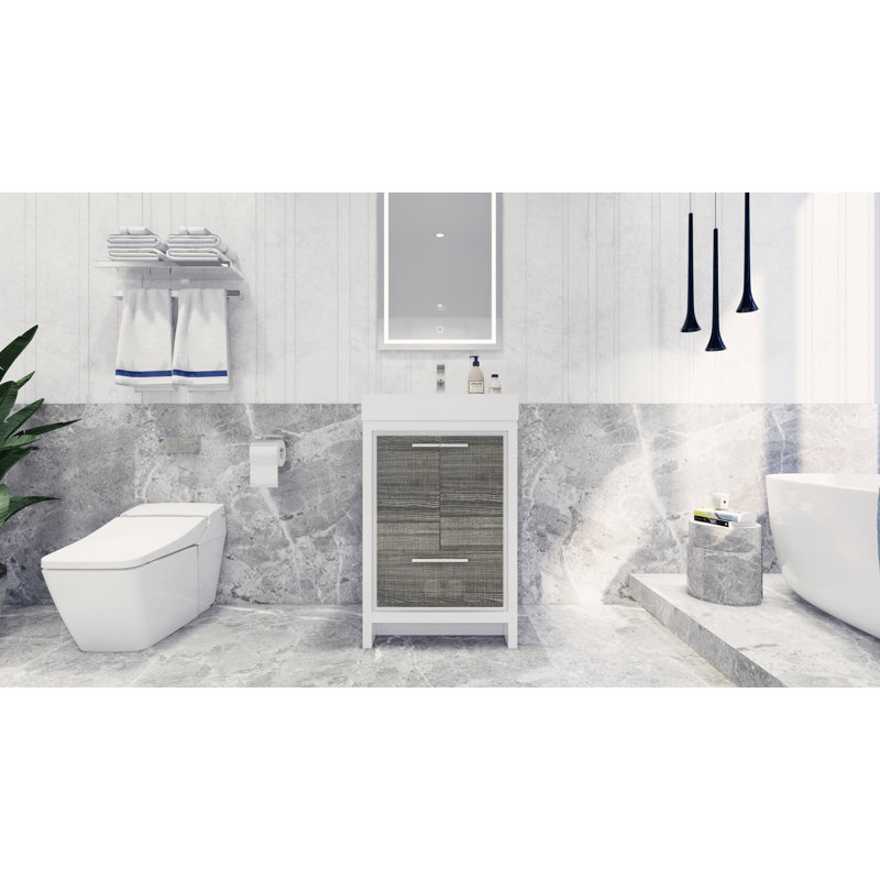 Ensemble de meuble-lavabo simple 24 po Strombury, Gris cendre très lustré, Chrome