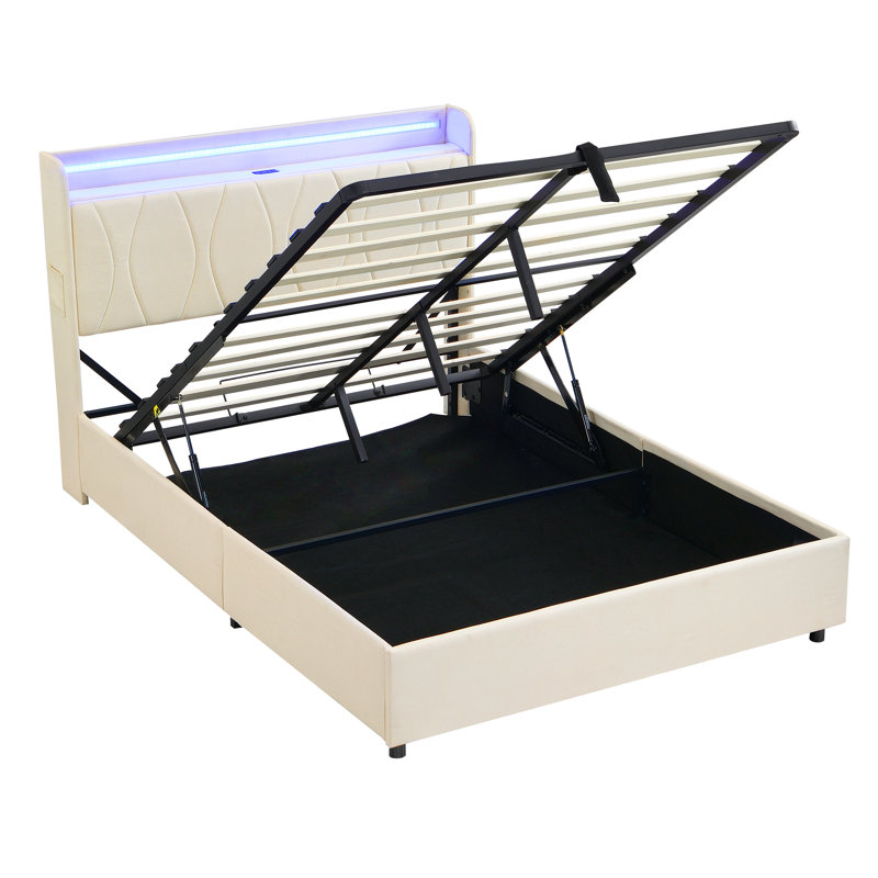 Upholstered Ottoman Storage Bed, Beige