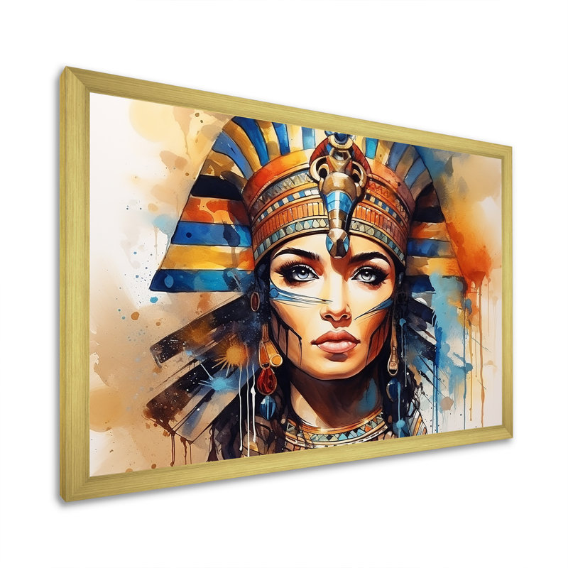 Or et bleu, pharaon égyptienne, beauté IV - Égypte, art mural, Cadre doré à coins fermés, H 12 po x l 20 po x P 1 po