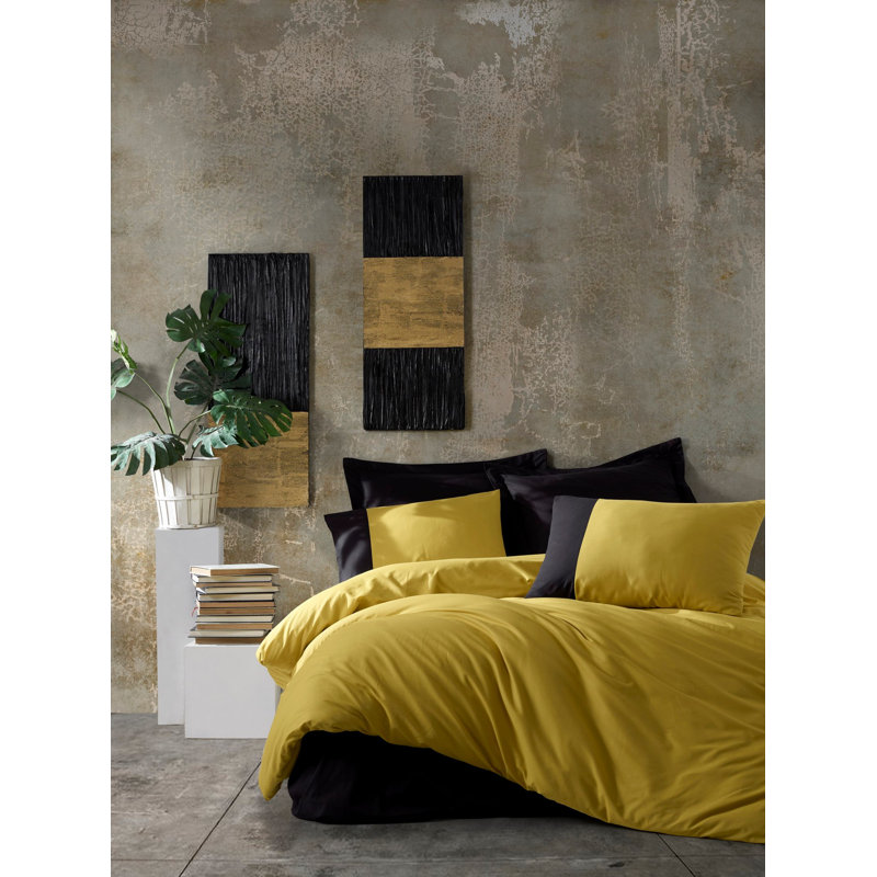 Ensemble de housse de couette 100% coton 3 pièces Valmeyer, Jaune / noir