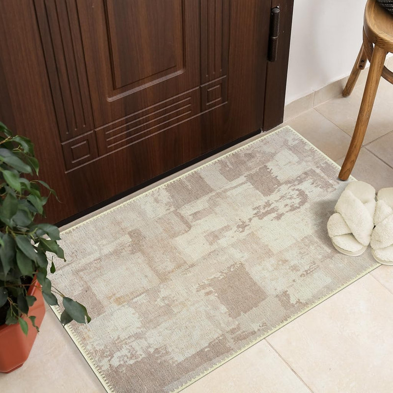 GLN Rugs Contemporary Collection - Machine Washable Modern Area Rug, Contemporary Washable Rug, Non Slip Area Rug, Abstract Living Room Rug, Bedroom Rug, Bathroom Rug (Tan and Beige Rug)
