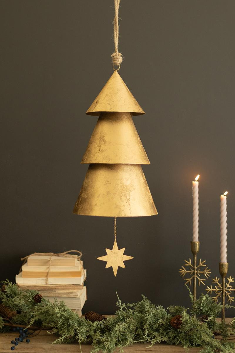  Oversized Gold Christmas Bell Decoration with Velvet Hanger - 28"H