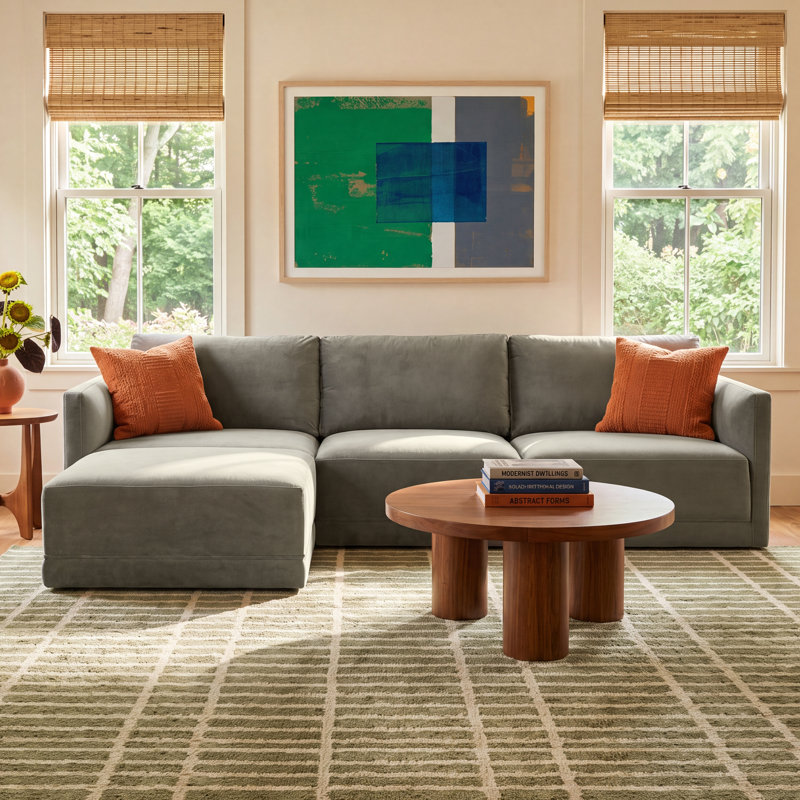 Deirdre Velvet L-Shaped Sectional Reversible, Taupe Velvet
