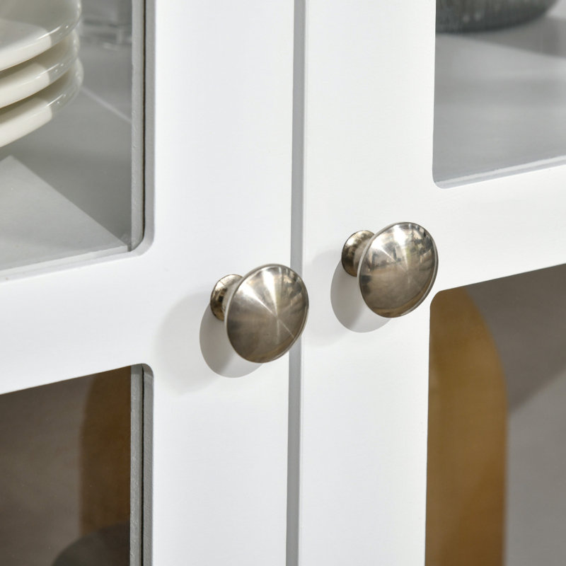 Buffet, buffet avec 4 portes en verre trempé et tablette de rangement réglable, crédence, Blanc
