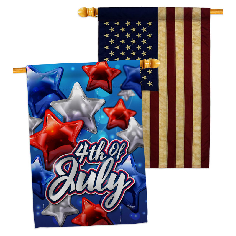 Drapeau de maison 28 x 40 po en polyester 4 faces 4 juillet