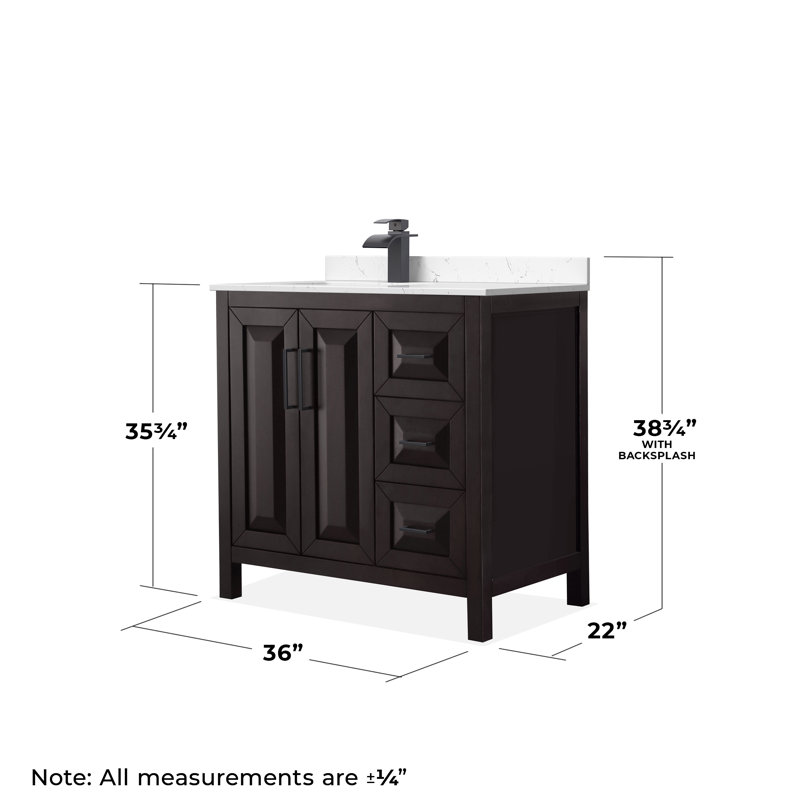 Daria 36'' W Single Vanity, Carrara Cultured Marble, Dark Espresso, Matte Black