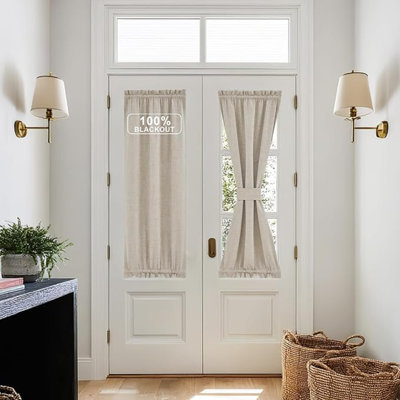 NICETown 100% occultant rideaux de porte française en lin texturé rideaux de porte d'intimité isolants pour la cuisine de la chambre à coucher, l 25 x L 40 po de long, 1 panneau, crème