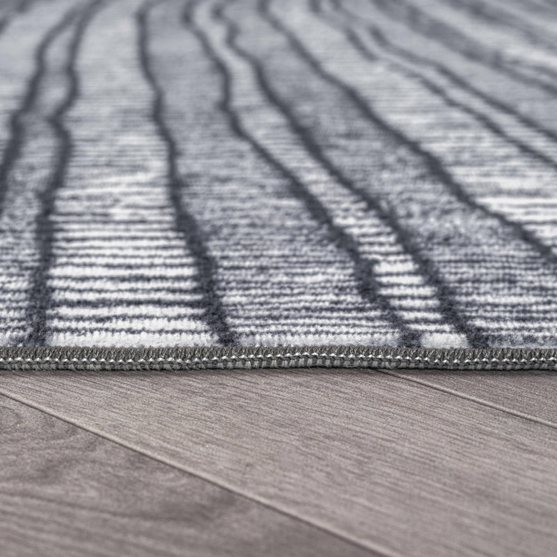 Tapis d'intérieur antidérapant à rayures anthracite, lavable à la machine, 2 pi x 4 pi
