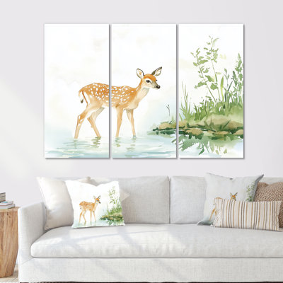 Deer par la rivière III - ensemble d'art mural cerf