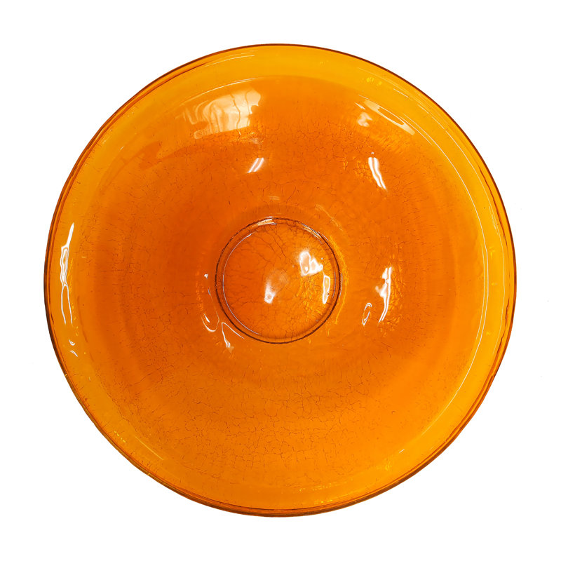 Mandarin Orange Crackle Glass Birdbath with Metal Stand