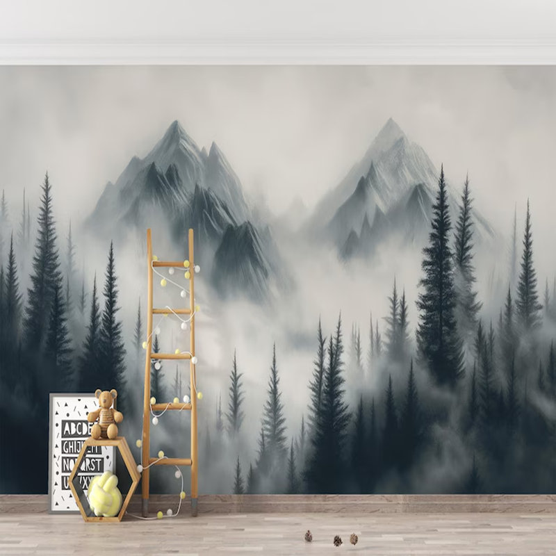 Misty Pine Mountain Landscape Mural, 96" L x 108" W