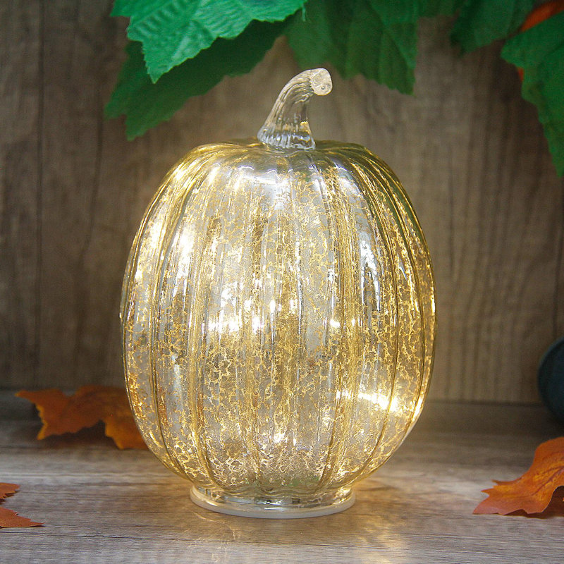 Golden Mercury Glass Pumpkin Light with Fairy LED Lights