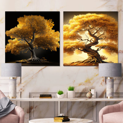 " Majestic Yellow Golden Tree " 2 - Pieces