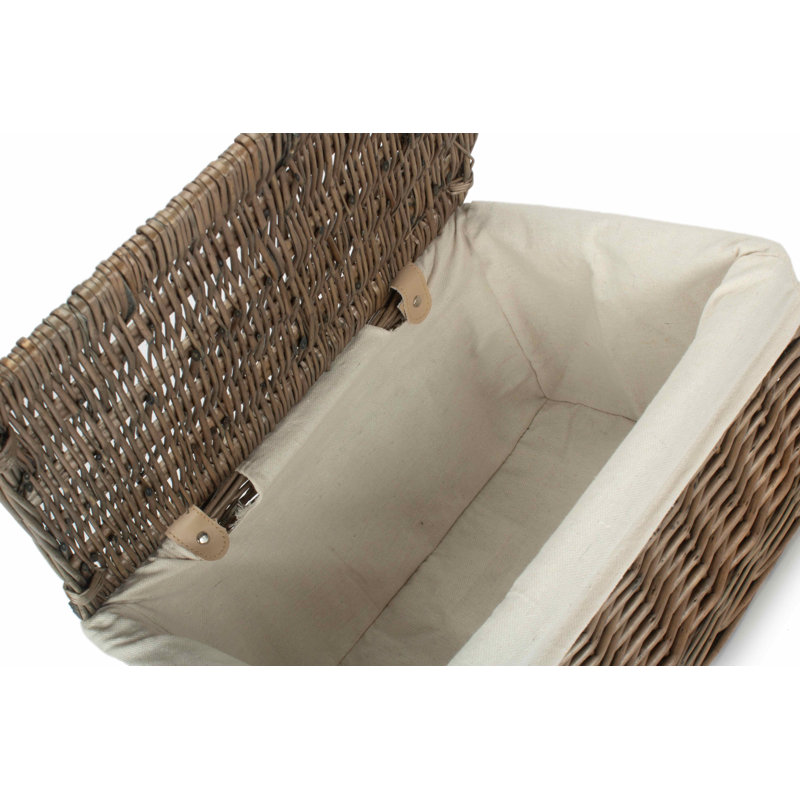 Wicker Storage Basket Hamper with Lining, Antique Wash/White Lining , 19 cm H x 25 cm W x 37 cm D