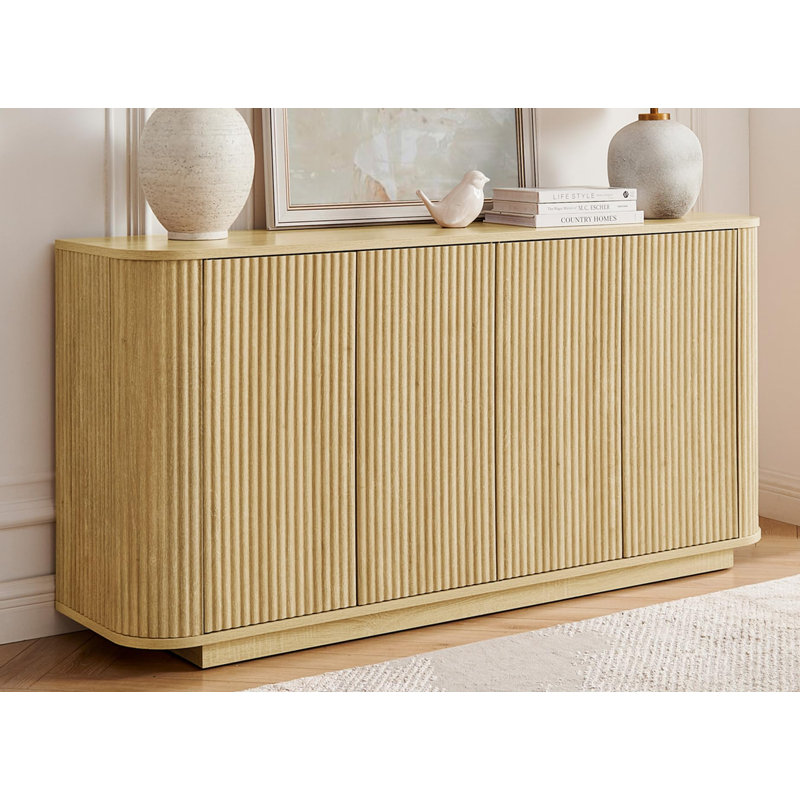 64" Modern Fluted Sideboard Buffet Cabinet - Storage Credenza, Natural/Natural
