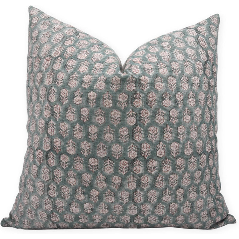 Housse de coussin Fabividine Boho, 14 po x 14 po, Carré, Motif floral bleu