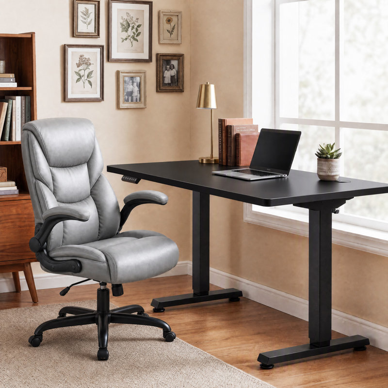 Bureau assis-debout électrique moderne, poste de travail ergonomique réglable en hauteur pour bureau à domicile ou salle d'étude.