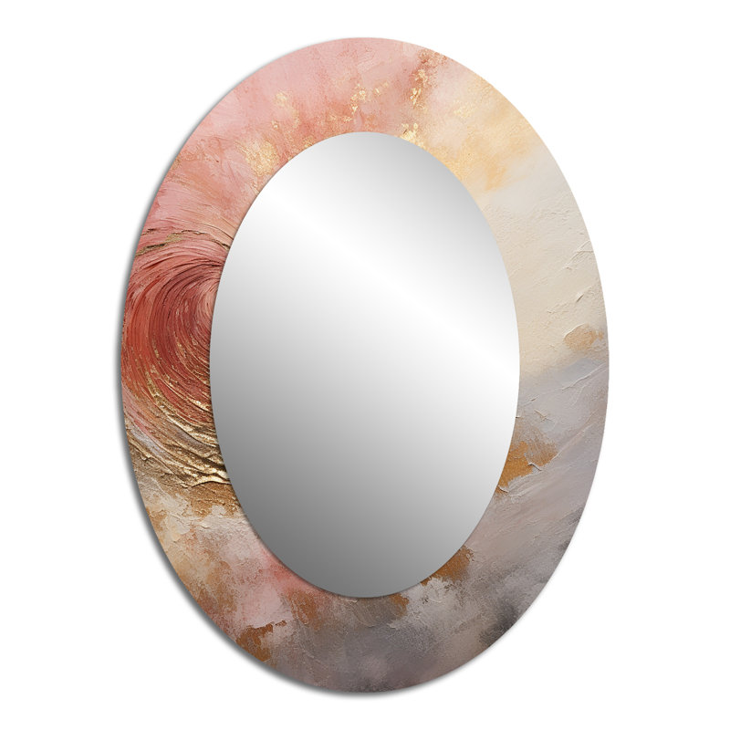 Gold Pink Desert Mirage Vortex Spiral - Abstract Oval Decorative Mirror On Metal, 40" x 30"