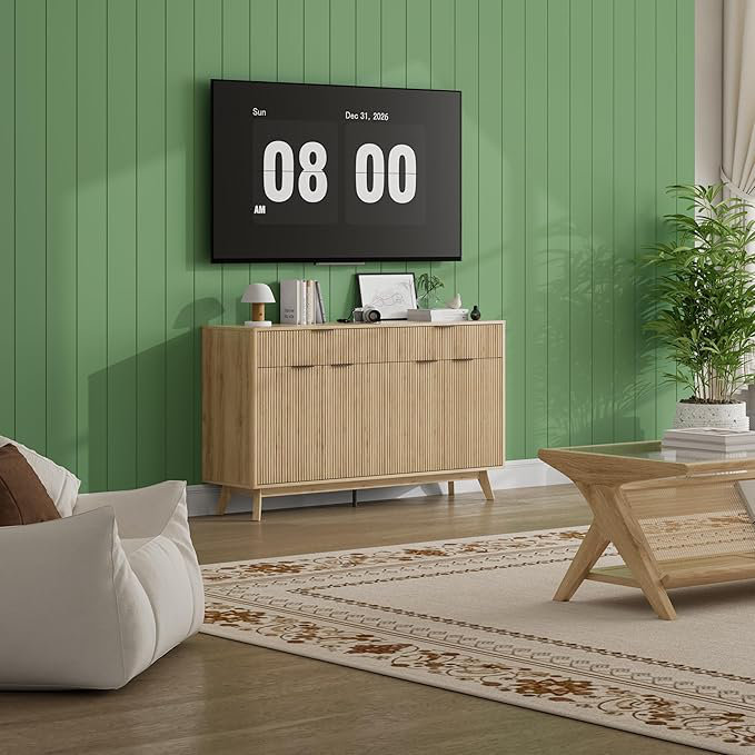 60'' Sideboard Buffet Cabinet with 2 Drawers & 4 Doors and Adjustable Shelves & Storage, Brown