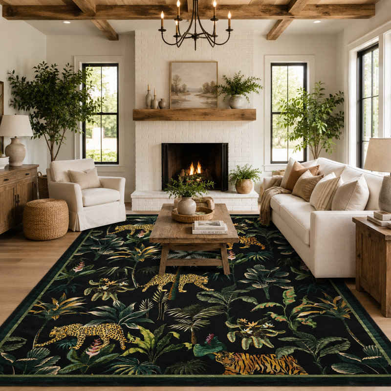 Tapis tigre Jungle avec envers antidérapant, Noir, 10 x 13 pi
