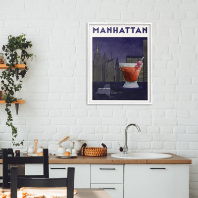 Retro Manhattan Cocktail Cityscape Framed Giclee, design by Brett Blumenthal