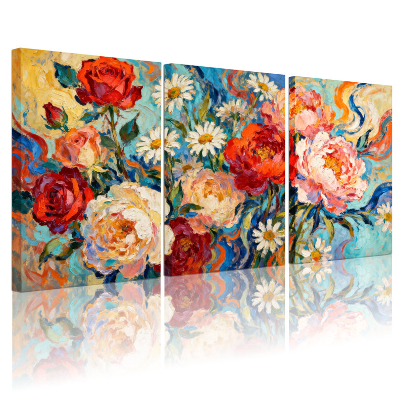 Plantes et fleurs, ensemble de 3 impressions sur toile, H 24 po x l 48 po