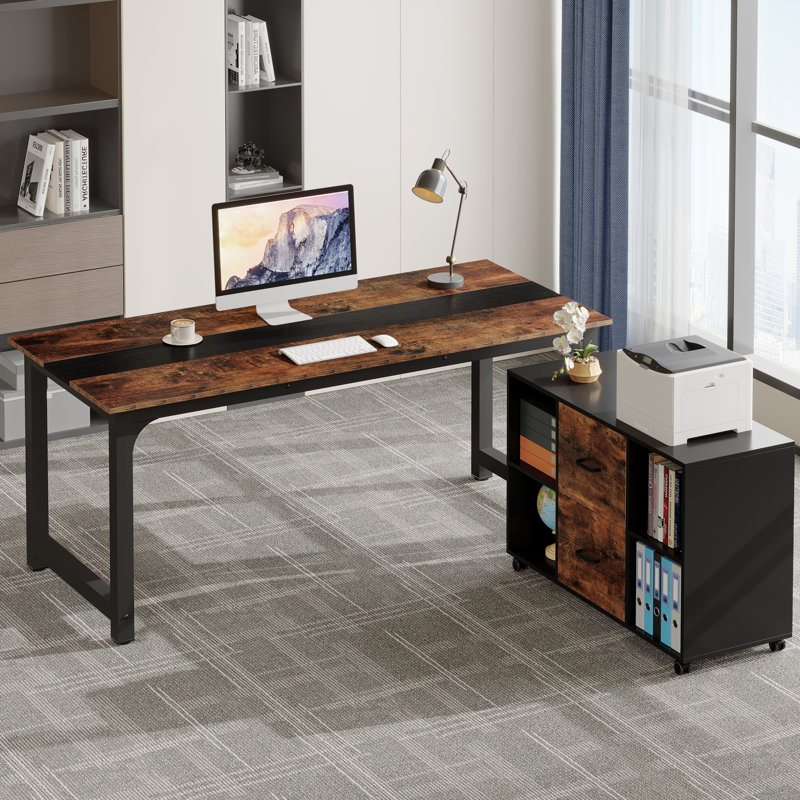 70.8" Large Executive Desk with File Cabinet for Home Office