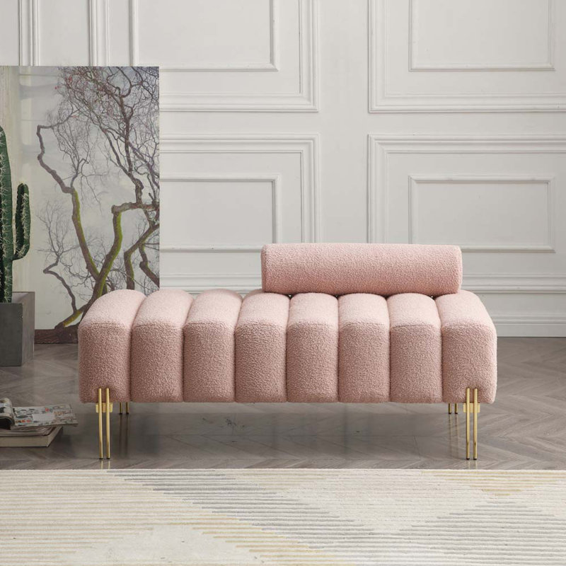 Gracelee Upholstered 53.2'' Sofa, Rose Faux Sherpa Fleece Fabric