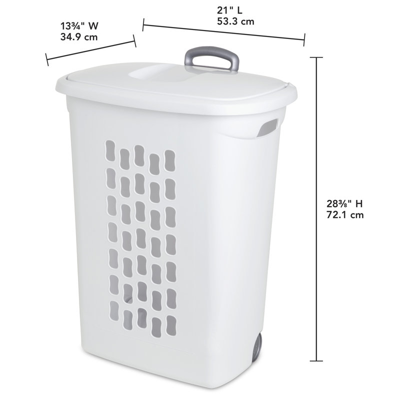 Sterilite Ultra Wheeled Laundry Hamper with Lid, Handle and Wheels for Easy Rolling of Clothes