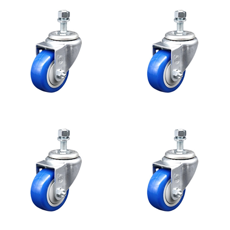 Ensemble de roulettes à tige filetée 3,5 pouces en polyuréthane pivotant de 3,5 pouces SCC, Bleu