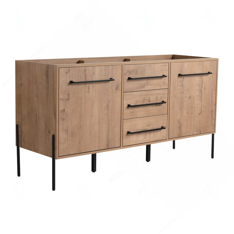 Meuble-lavabo autoportant 60 po, 2 portes d'armoire à fermeture douce et 3 tiroirs - meuble-lavabo seulement