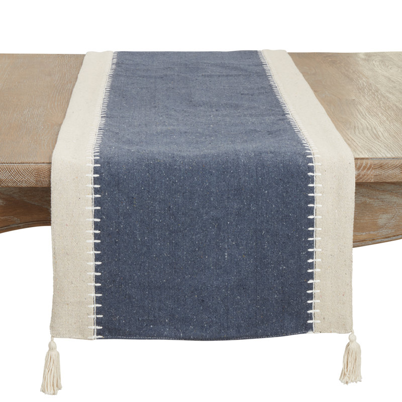 Gray Cotton Whipstitched Tassel Table Runner