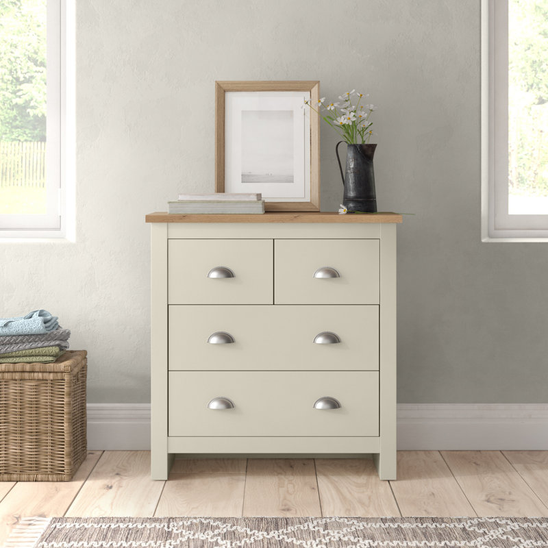 Aquitaine 79 cm W Chest of 4 Drawers, Cream/Oak