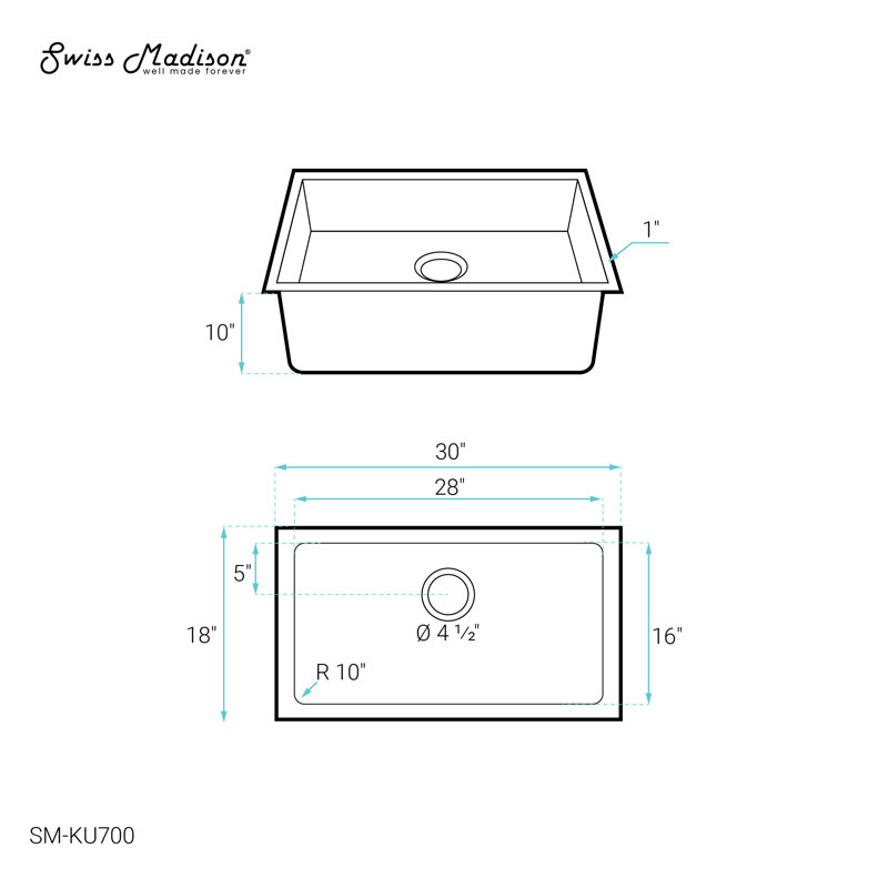Rivage 30 x 18 Stainless Steel, Single Basin, Undermount Kitchen Sink, Brushed