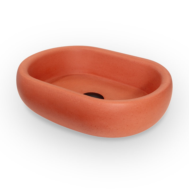 Newterra Handmade Oval Vessel Bathroom Sink, Brick