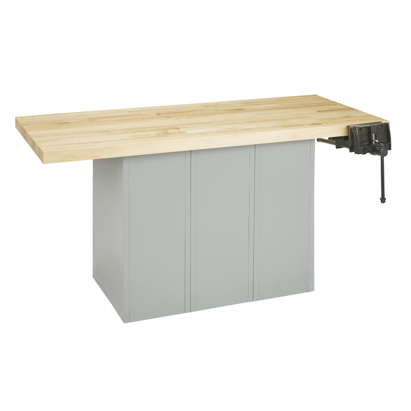 64'' W Wood Top Workbench, 1 Vise