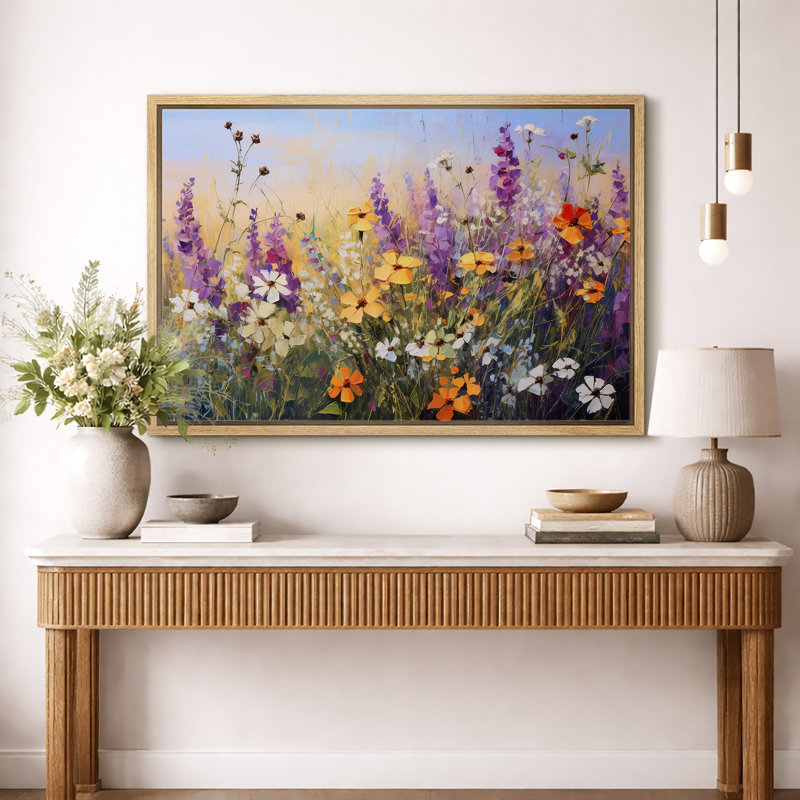 Vibrant Wildflower "Bright Purple Lavender Flowers Artwork, Country Rustic Botanical Floral Farmhouse Wall Pictures, Large Framed Canvas Giclee Print Wall Art"