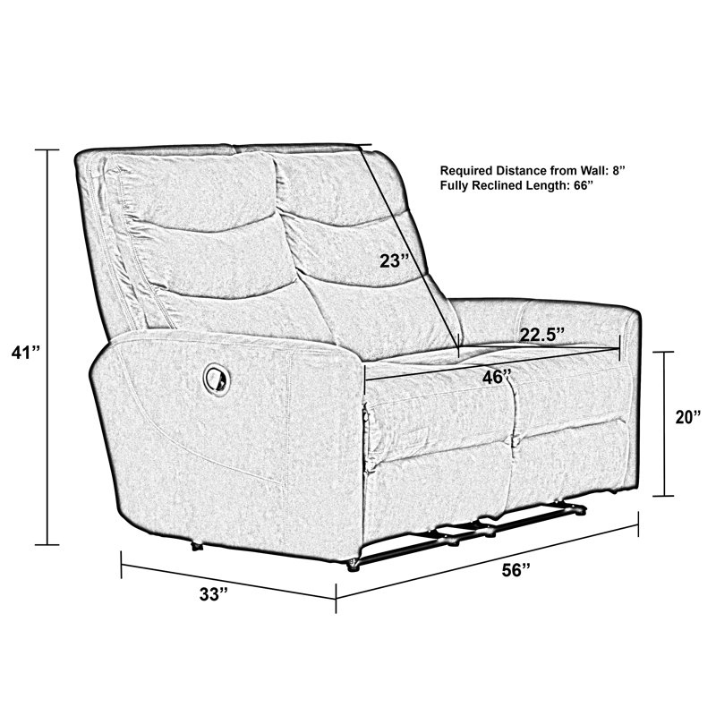 56" Round Arm Reclining Loveseat, Manual, Beige