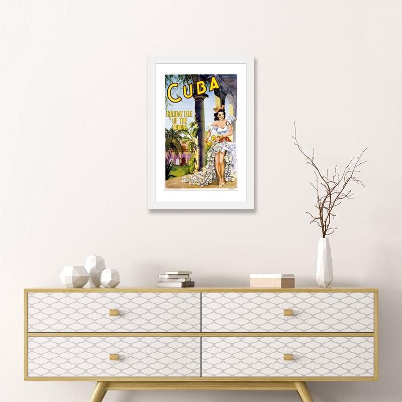 Cuba par Vintage Apple Collection - impression d'art graphique, H 24 po x l 16 po x P 1 po, Encadré par un papier blanc