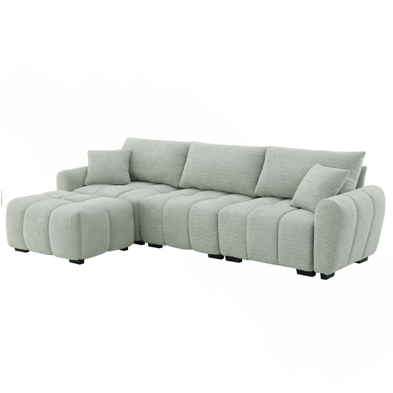 Canapé modulaire en forme de L avec un design en ligne, un repose-pieds à mouvement libre et quatre pièces modulaires pour des sièges polyvalents