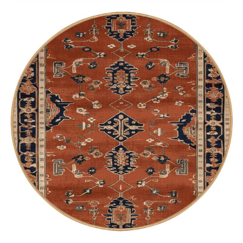 Machine Washable Art Deco Brown Area Rug, Round 3'